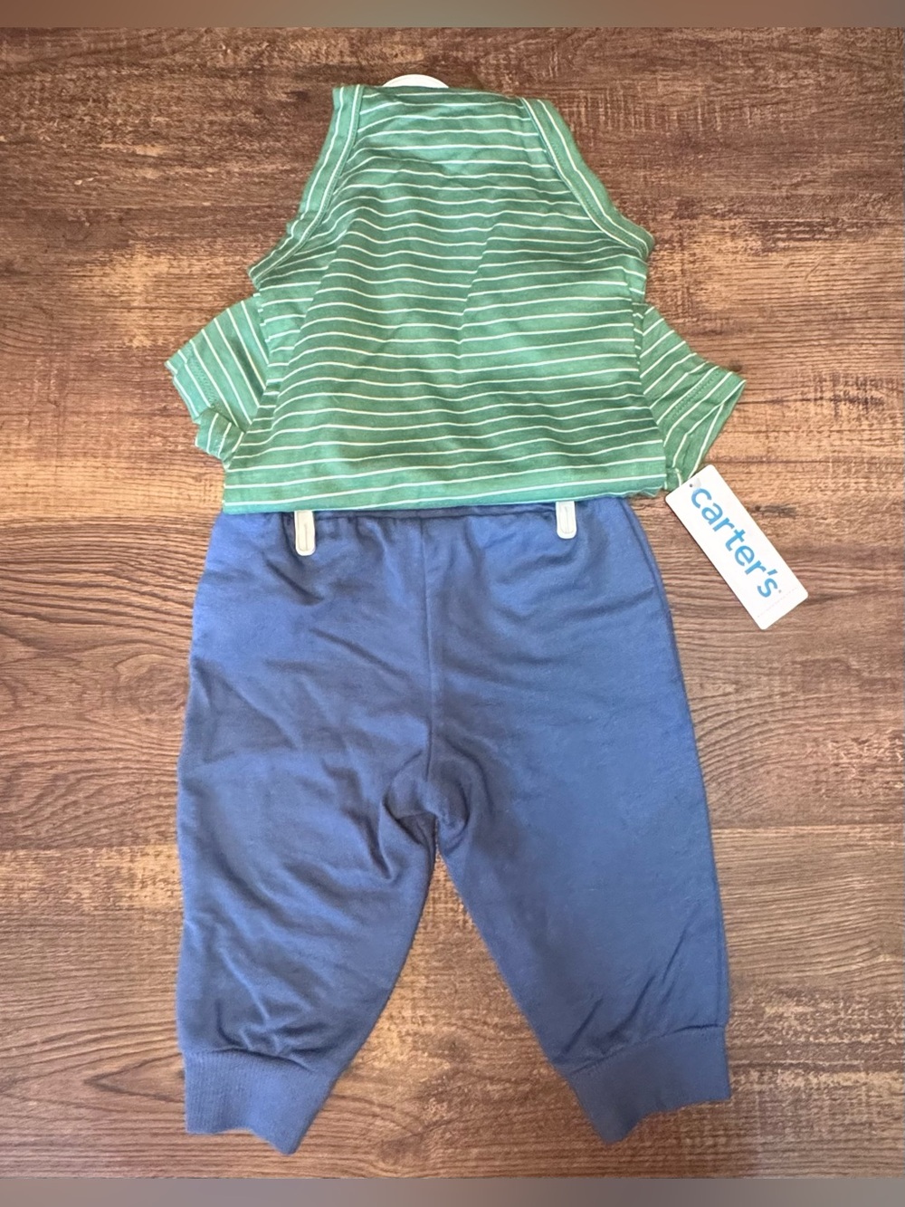 Carter's Green and Blue Striped Hooded One-Piece Bodysuit - Picture 3 of 7